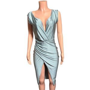 Fashinova sleeveless midi surplice blue dress M